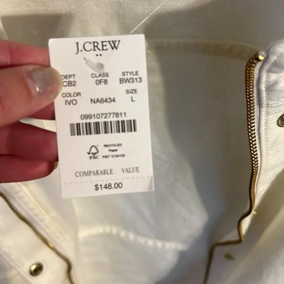 NWT. J.Crew Cream linen jacket with zipper and gold buttons. Size L - Picture 3 of 5